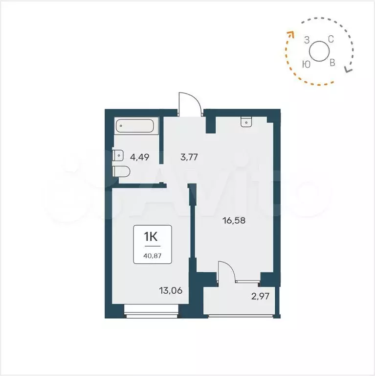 1-к. квартира, 40,9 м, 8/9 эт. - Фото 0
