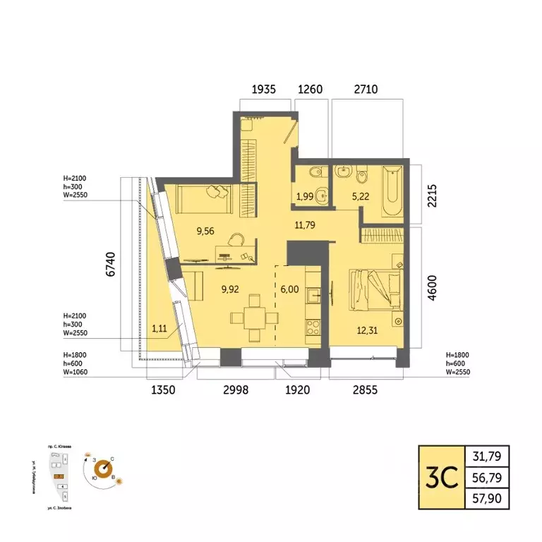 3-к кв. Башкортостан, Уфа Зеленая Роща жилрайон, Урбаника жилой ... - Фото 1