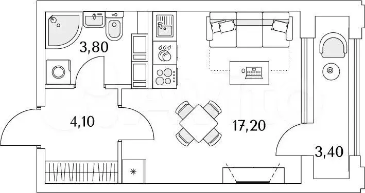 Квартира-студия, 26,8 м, 9/13 эт. - Фото 1