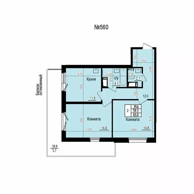 2-комнатная квартира: посёлок Парголово, Ольгинская дорога, 3/20 (65 ... - Фото 2