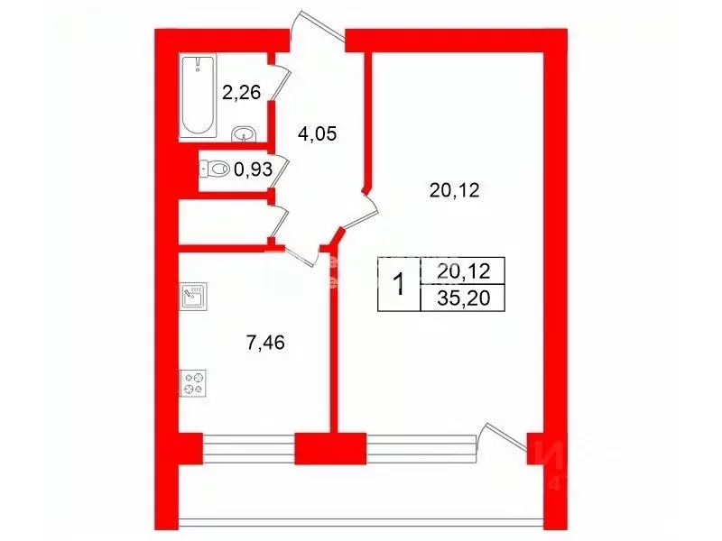 1-к кв. Санкт-Петербург ул. Партизана Германа, 20 (35.2 м) - Фото 2