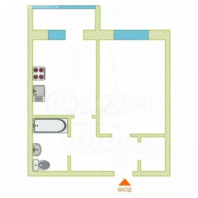 1-комнатная квартира: Тюмень, Газопромысловая улица, 3 (37 м) - Фото 1