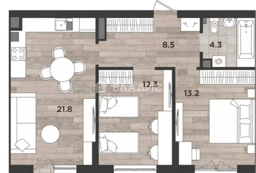 3-комнатная квартира: Калининград, Миргородская улица, 2 (70 м) - Фото 1