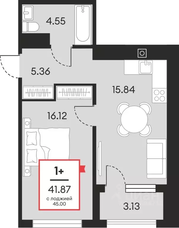1-к кв. Ханты-Мансийский АО, Нефтеюганск ул. Нефтяников, 48А (41.87 м) - Фото 1