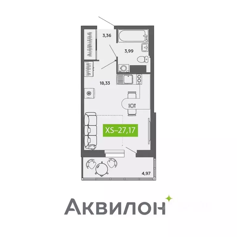 Студия Архангельская область, Северодвинск ул. Мира, 5 (27.17 м) - Фото 0