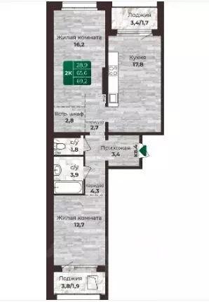 2-к кв. Алтайский край, Барнаул ул. 6-я Нагорная, 15в/к1 (68.5 м) - Фото 0