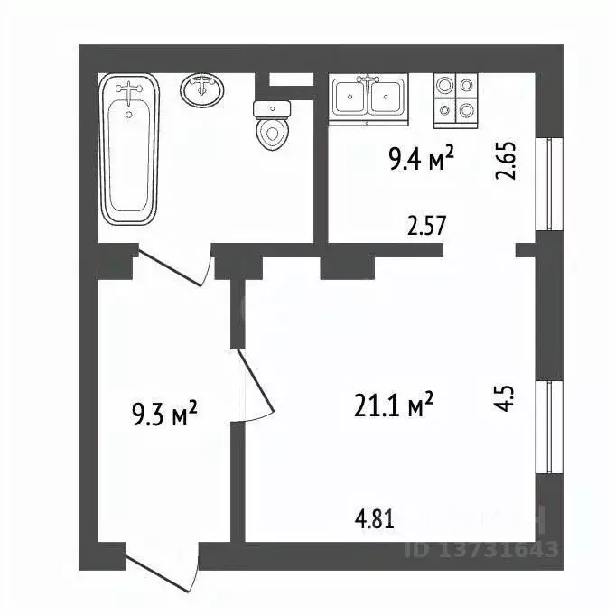1-к кв. Псковская область, Псков ул. Леона Поземского, 62 (48.6 м) - Фото 1