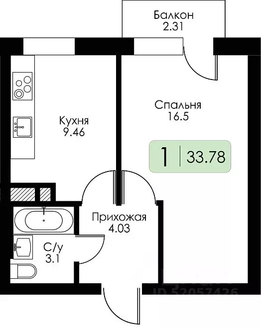 1-к кв. Смоленская область, Гагарин ул. Строителей, 127 (33.78 м) - Фото 1