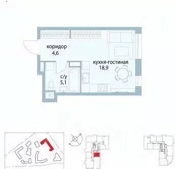 Студия Москва ул. Крузенштерна, 3к3 (28.5 м) - Фото 1