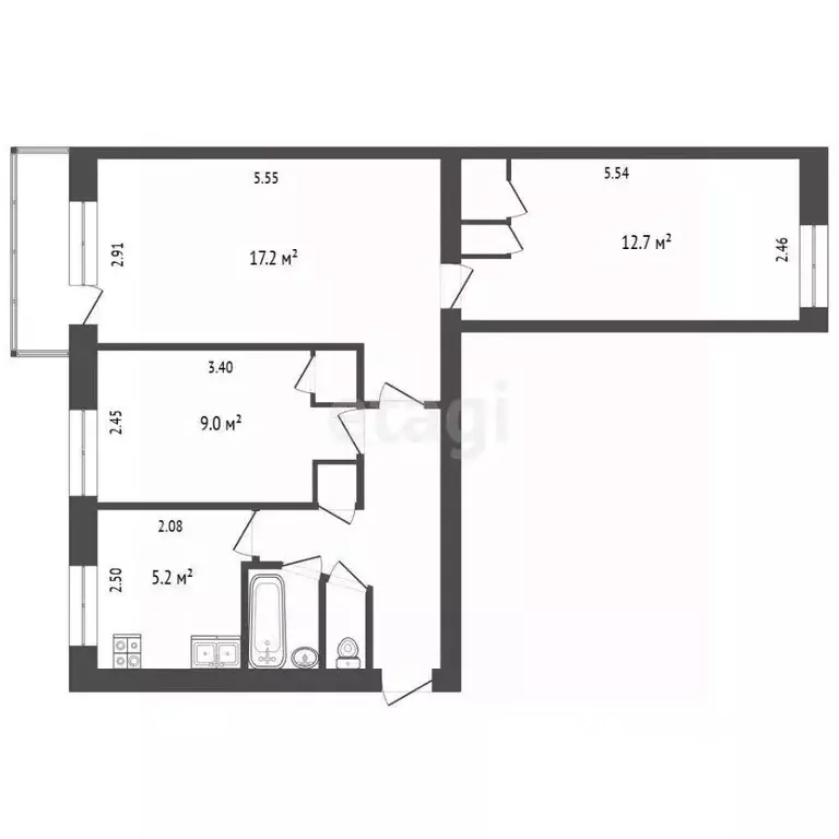 3-к кв. Тюменская область, Тюмень ул. Ватутина, 16Ак1 (61.0 м) - Фото 1