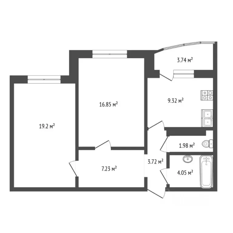 2-к кв. Тюменская область, Тюмень ул. Николая Семенова, 33к1 (63.0 м) - Фото 1