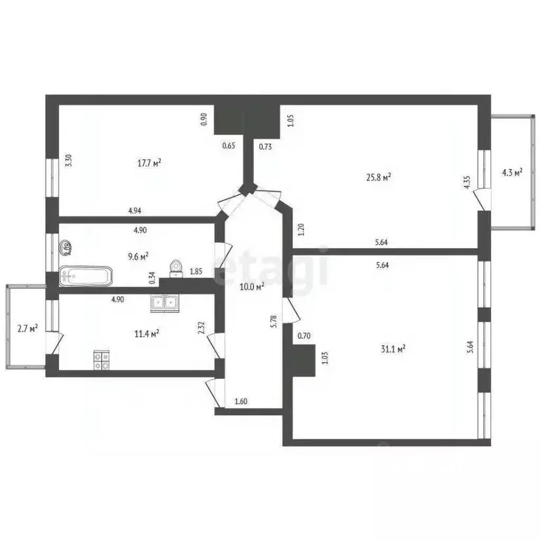 3-к кв. Калининградская область, Гусев ул. Менделеева, 8 (112.6 м) - Фото 2