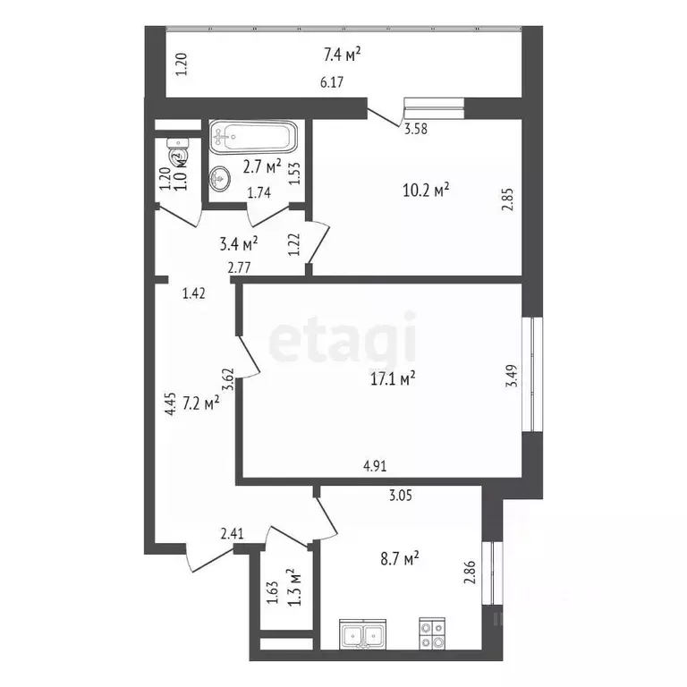 2-к кв. Тамбовская область, Тамбов ул. Рылеева, 49 (51.6 м) - Фото 1