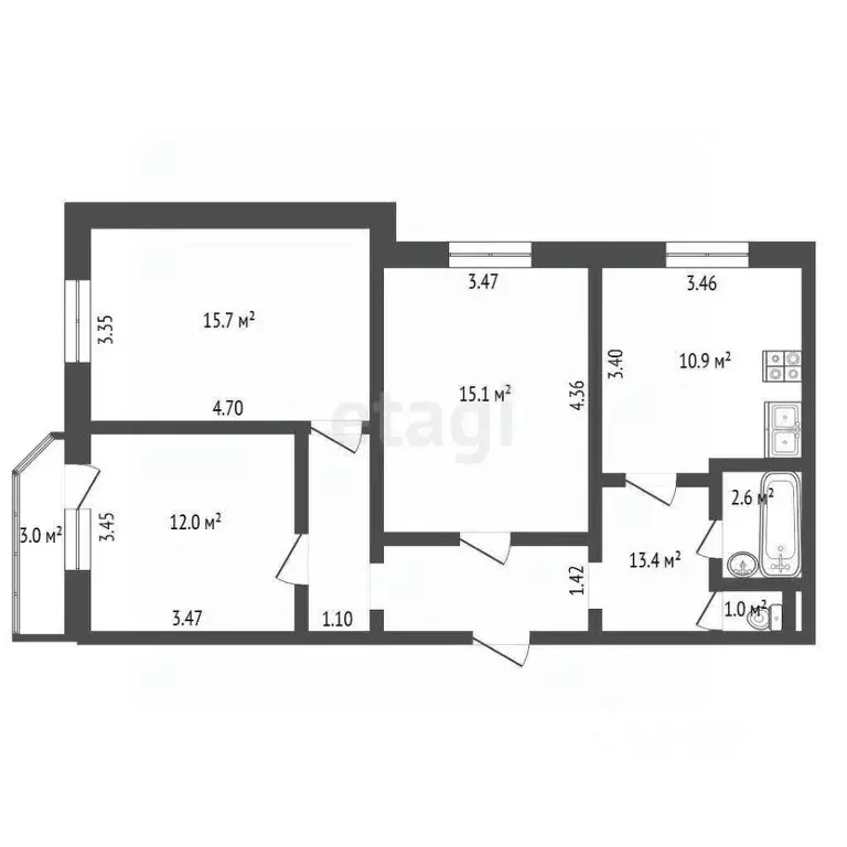 3-к кв. Санкт-Петербург ул. Щербакова, 14К2 (70.7 м) - Фото 1