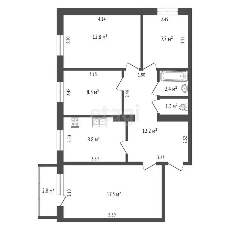 4-комнатная квартира: Якутск, улица Петра Алексеева, 12 (72 м) - Фото 1