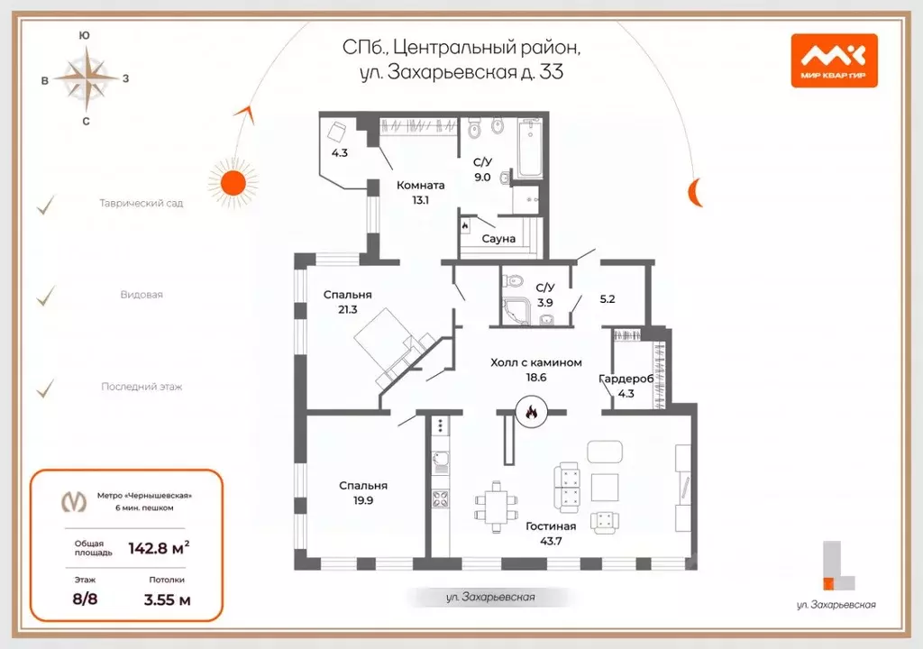 4-к кв. Санкт-Петербург Захарьевская ул., 33 (142.8 м) - Фото 1