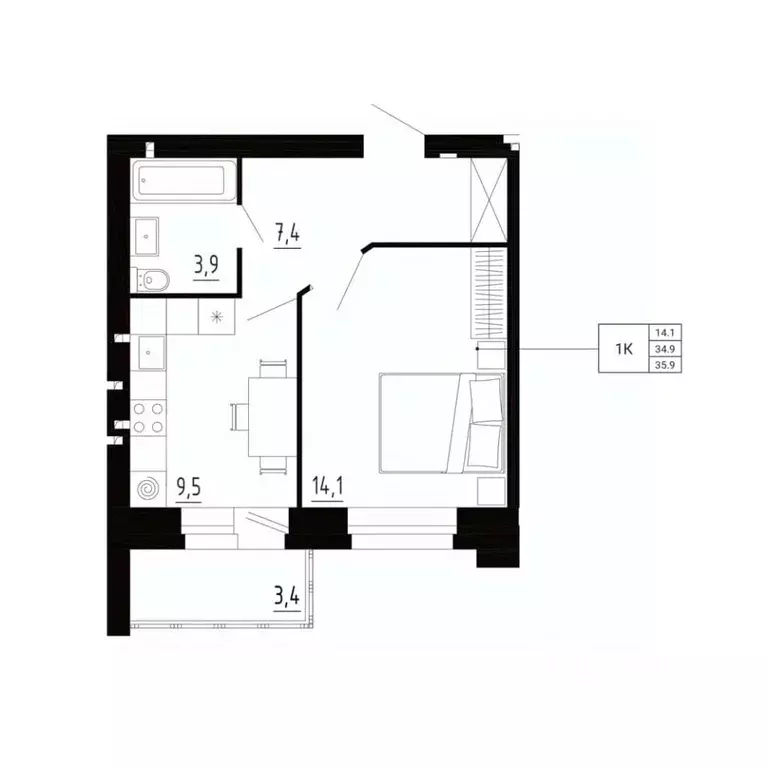 1-к кв. Орловская область, Орловский район, д. Образцово, Первый мкр  ... - Фото 2