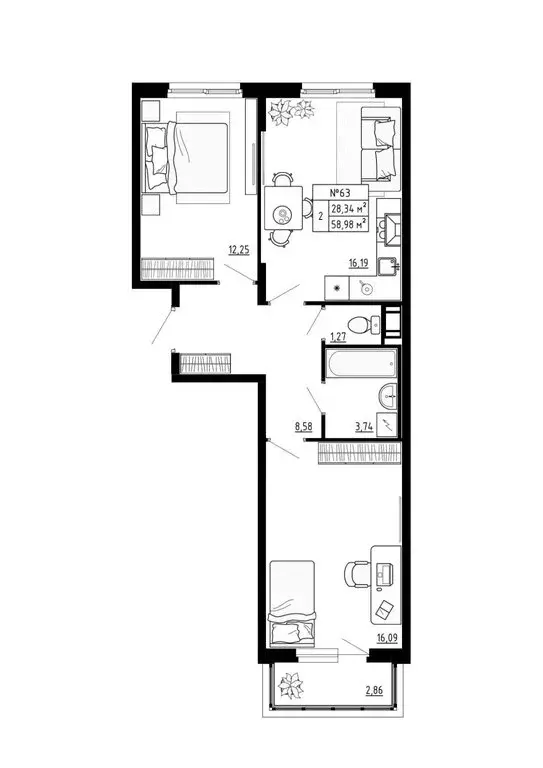 2-комнатная квартира: посёлок Аннино, ЖК Аннино Сити (58.98 м) - Фото 1