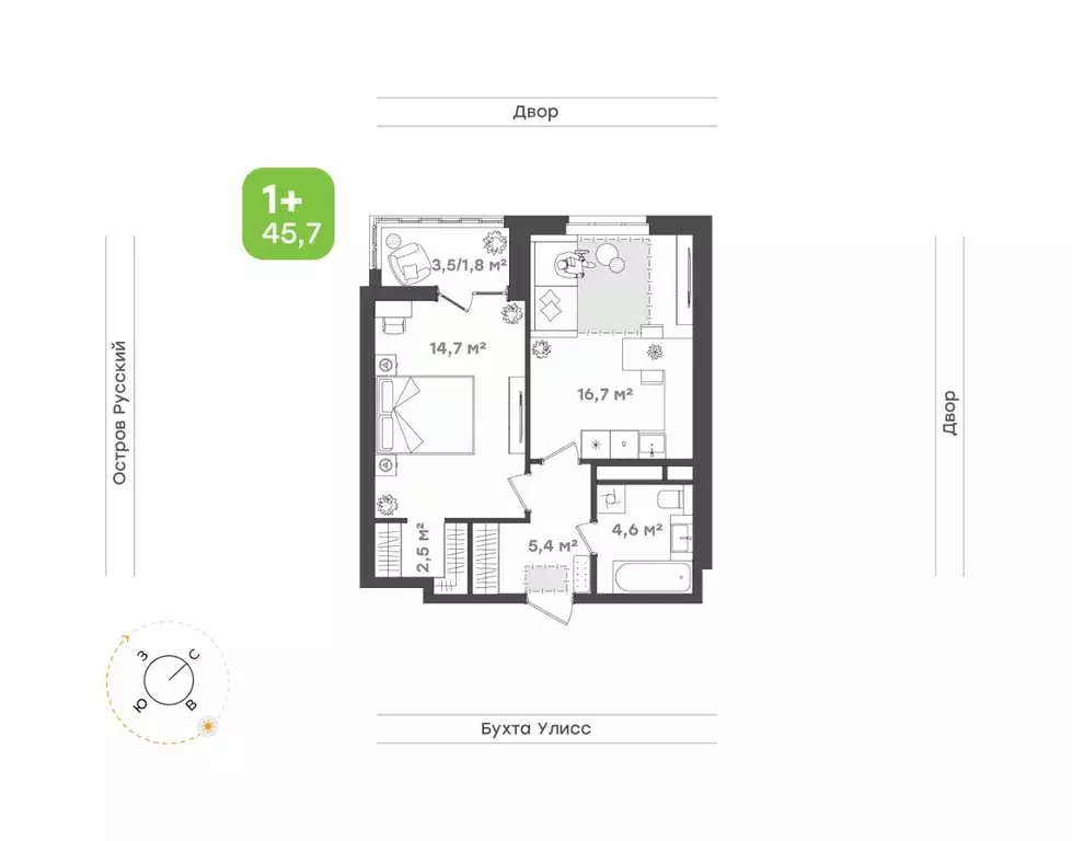 2-к кв. Приморский край, Владивосток ул. 3-я Поселковая, 16/3 (45.7 м) - Фото 1