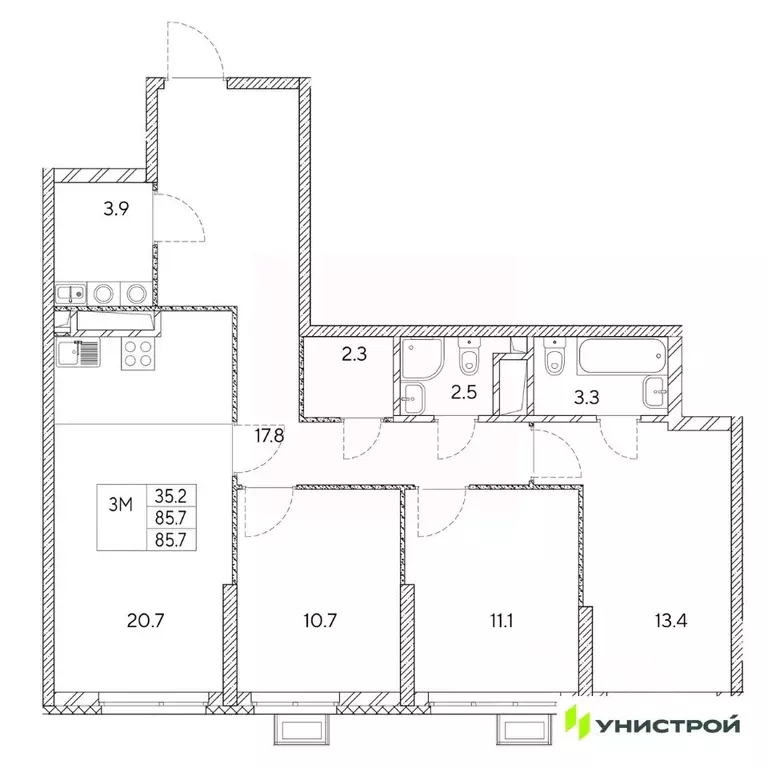 3-к кв. Свердловская область, Екатеринбург Вторчермет жилрайон,  (85.7 ... - Фото 1