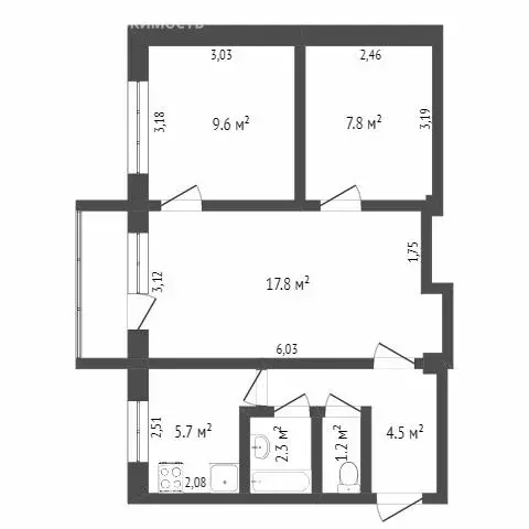 3-комнатная квартира: Омск, проспект Мира, 55В (61.4 м) - Фото 1