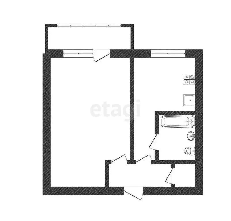 1-комнатная квартира: Нарткала, улица О. Кошевого, 13 (33.95 м) - Фото 1