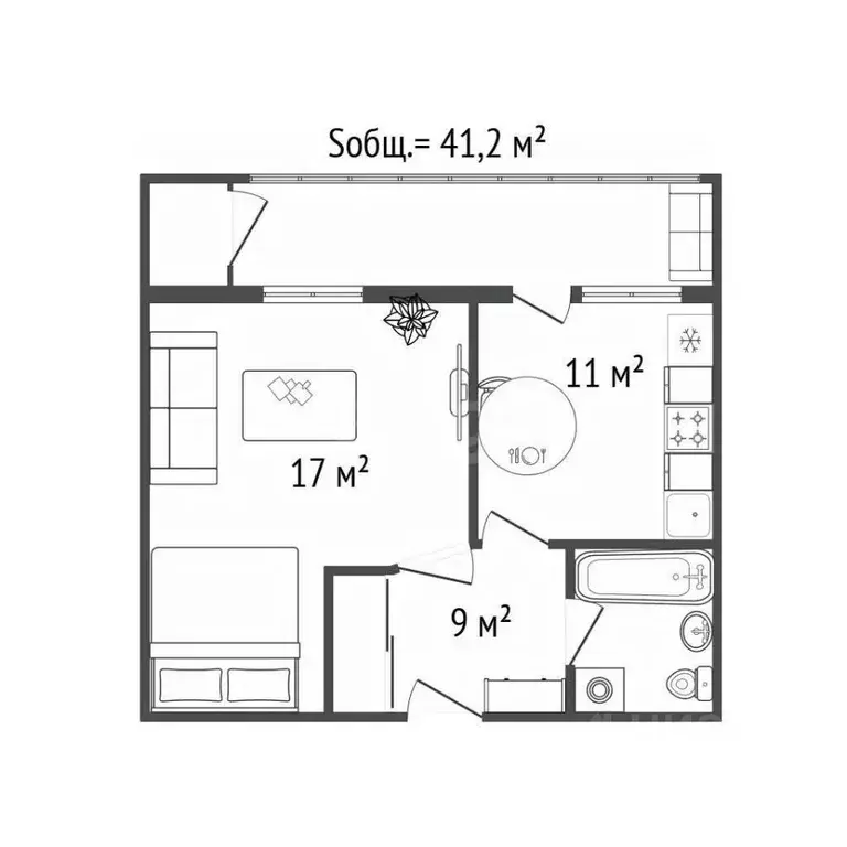 1-к кв. Брянская область, Брянск ул. Чкалова, 2/1 (41.2 м) - Фото 2