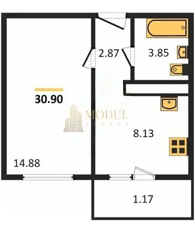 1-к кв. Татарстан, Казань ул. Александра Курынова, 11к1 (29.1 м) - Фото 2