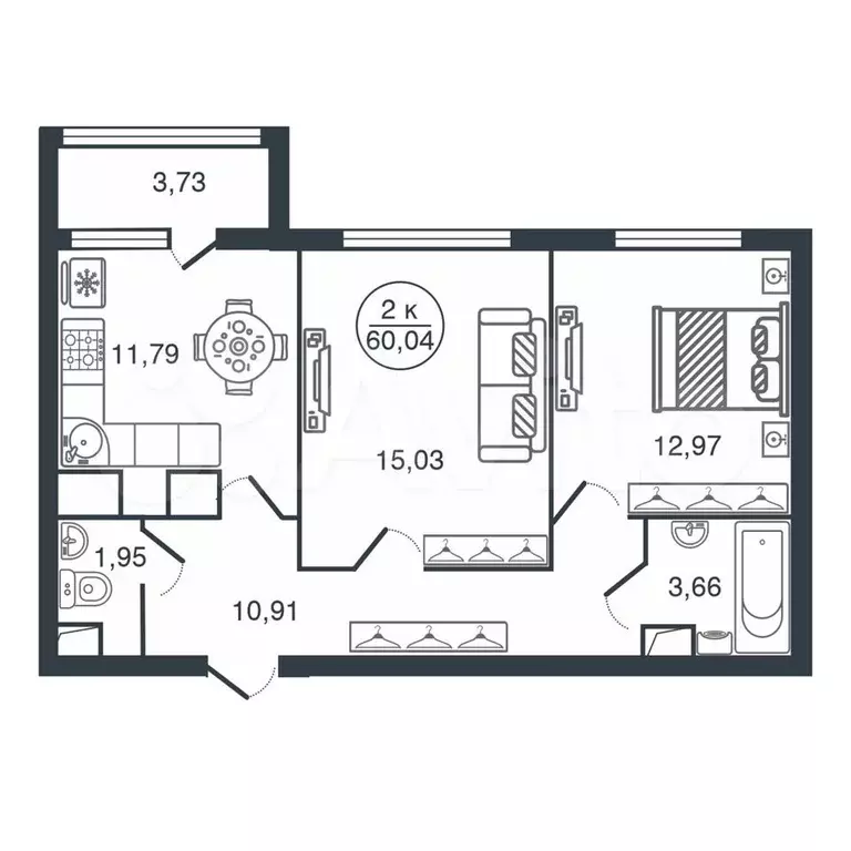 2-к. квартира, 60 м, 3/17 эт. - Фото 0