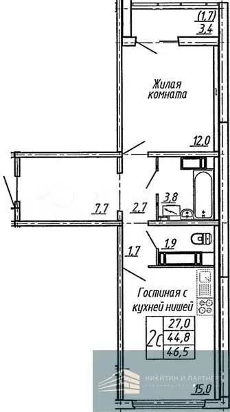 1-к. квартира, 46,5 м, 12/20 эт. - Фото 0