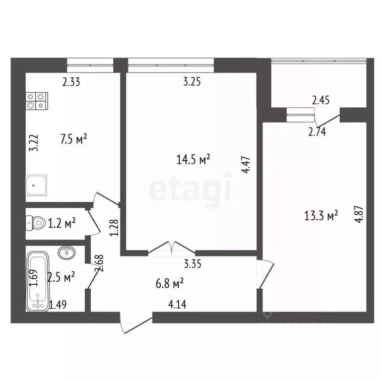 2-к кв. Нижегородская область, Нижний Новгород ул. Генкиной, 67 (45.8 ... - Фото 2