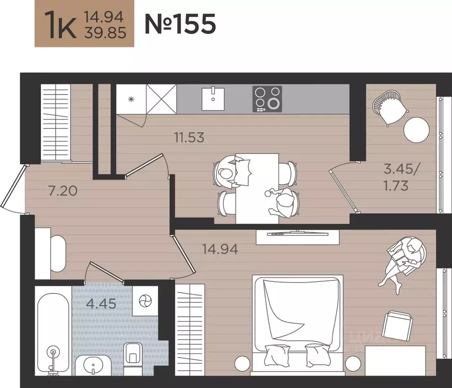 1-к кв. Калининградская область, Калининград Мой Город жилой комплекс ... - Фото 1