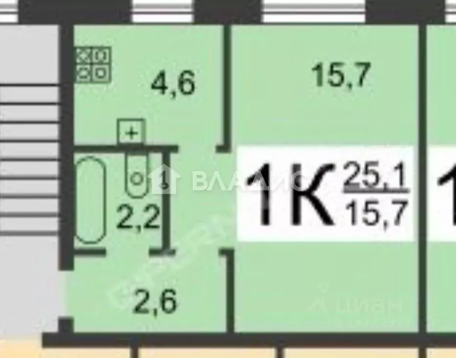 1-к кв. Нижегородская область, Нижний Новгород ул. Спутника, 1 (25.1 ... - Фото 2
