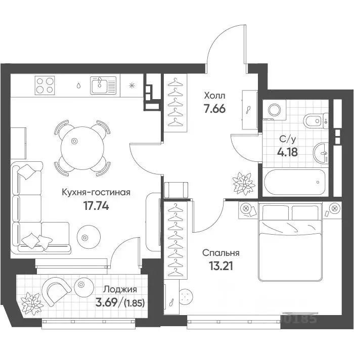 1-к кв. Свердловская область, Екатеринбург бул. Вдохновения, 4 (44.6 ... - Фото 1