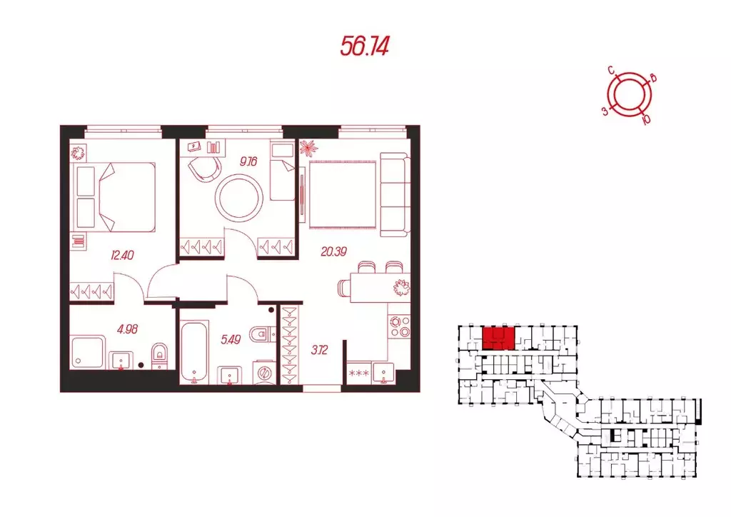 2-к кв. Тульская область, Тула городской округ, с. Осиновая Гора, ... - Фото 1