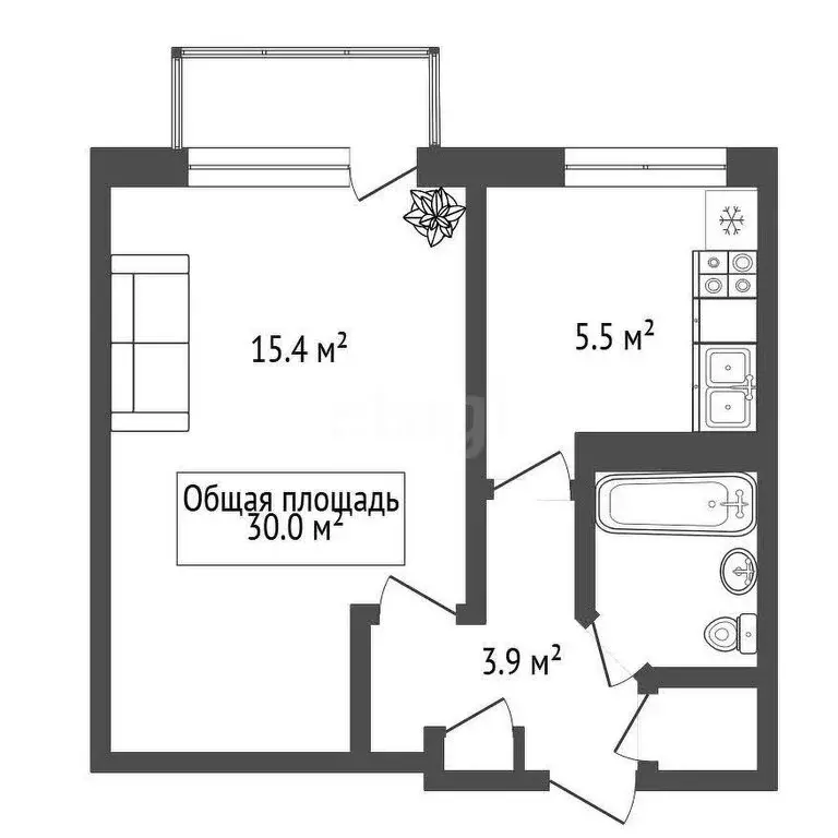 1-комнатная квартира: Новосибирск, Гусинобродское шоссе, 19/1 (30 м) - Фото 0