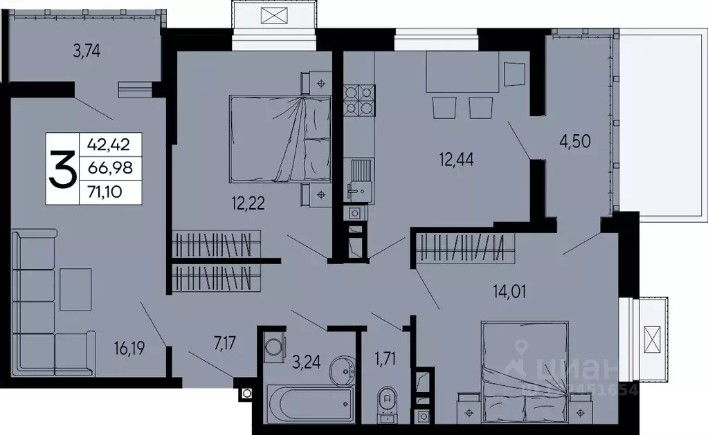 3-к кв. Адыгея, Майкоп 9 Мая ул. (71.1 м) - Фото 1