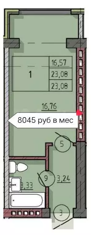Квартира-студия, 23,1 м, 2/5 эт. - Фото 0