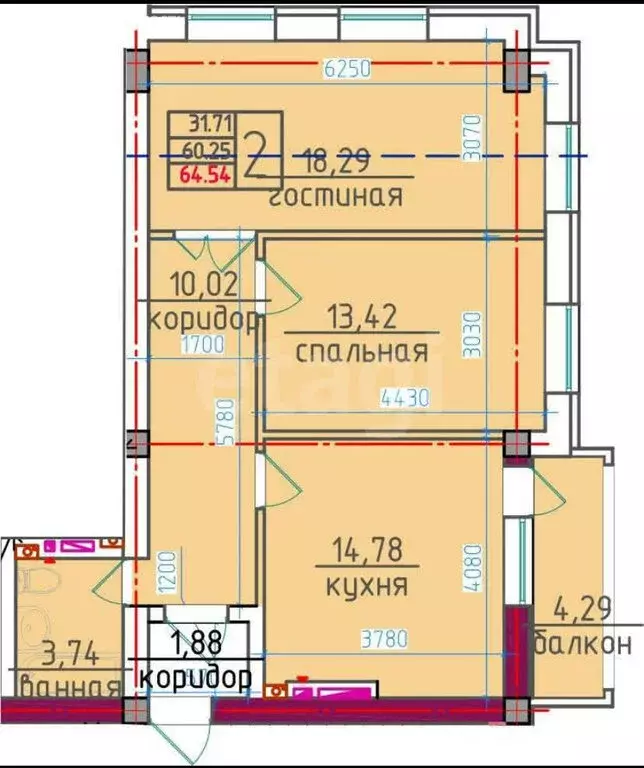 2-комнатная квартира: Владикавказ, улица Шмулевича, 16 (64 м) - Фото 1