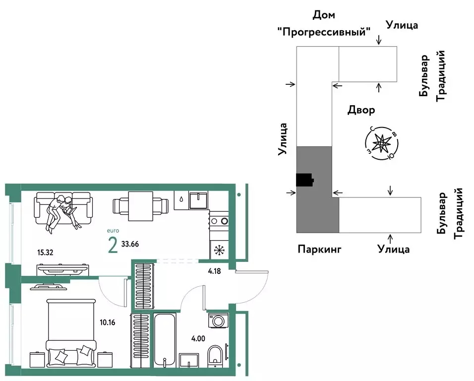 2-комнатная квартира: Тюмень, улица Восстания (33.66 м) - Фото 0