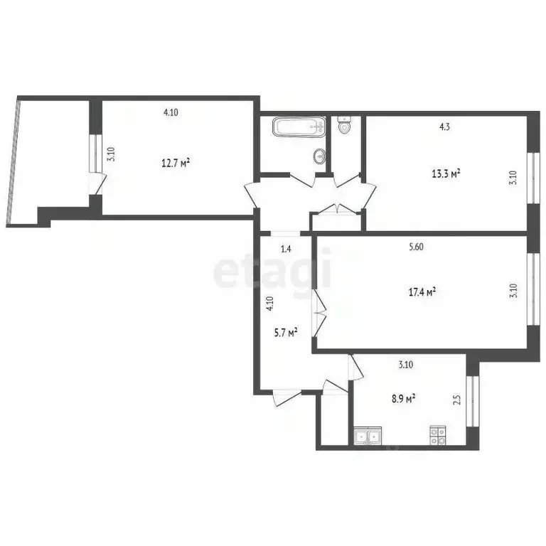 3-к кв. Тюменская область, Тюмень ул. 30 лет Победы, 86 (66.9 м) - Фото 2