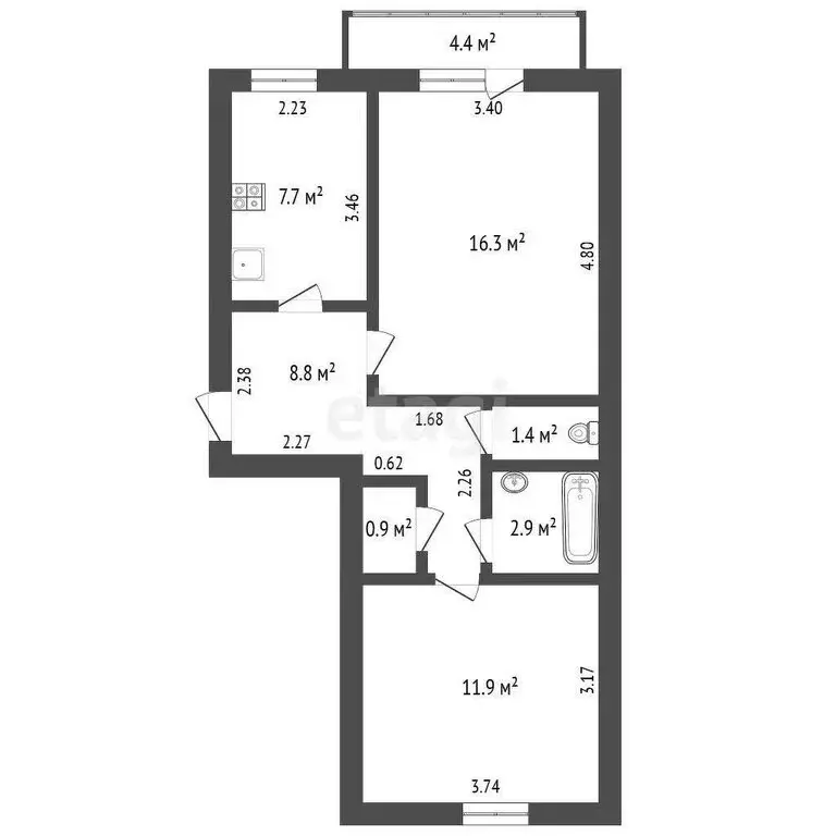 2-комнатная квартира: Ишим, улица Свердлова, 41 (49.9 м) - Фото 0