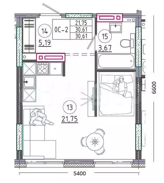 Квартира-студия, 30,8 м, 5/10 эт. - Фото 0