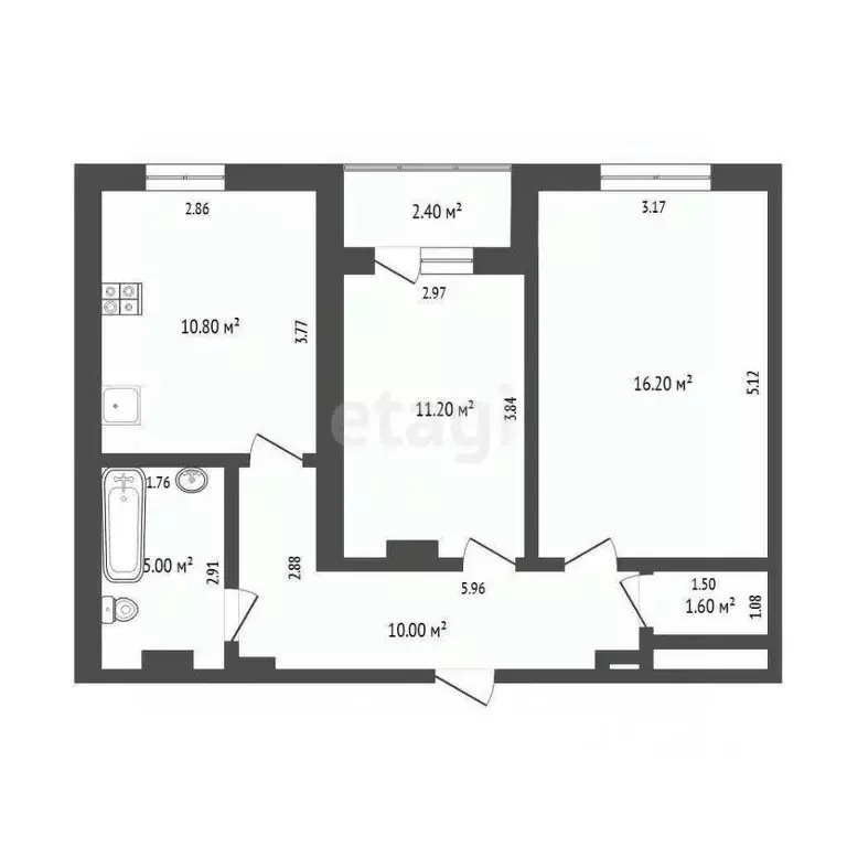 2-к кв. Тюменская область, Тюмень ул. 50 лет Октября, 57Ак1 (58.8 м) - Фото 1