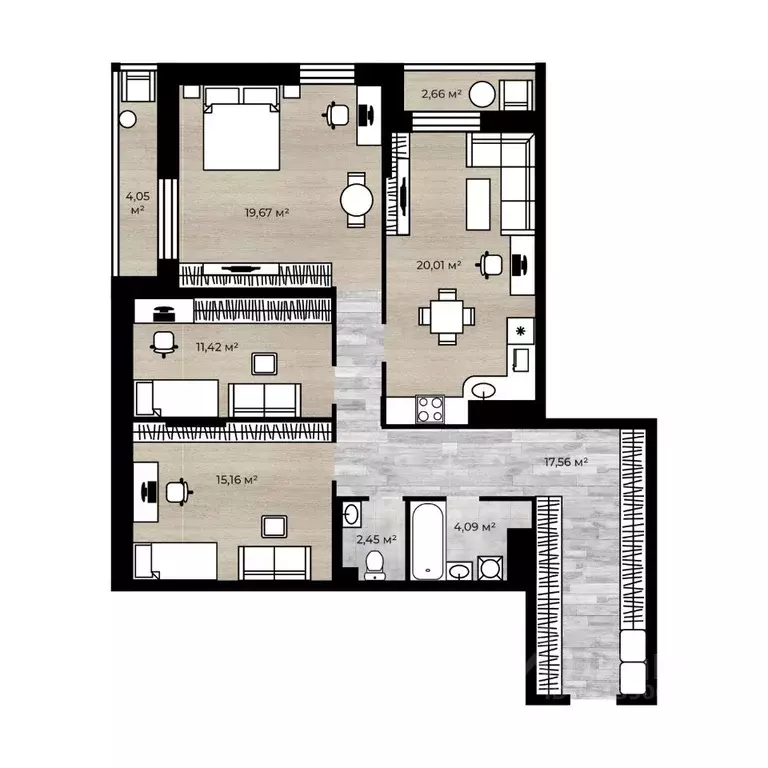 3-к кв. Ярославская область, Ярославль Аэропарк жилой комплекс (93.72 ... - Фото 1