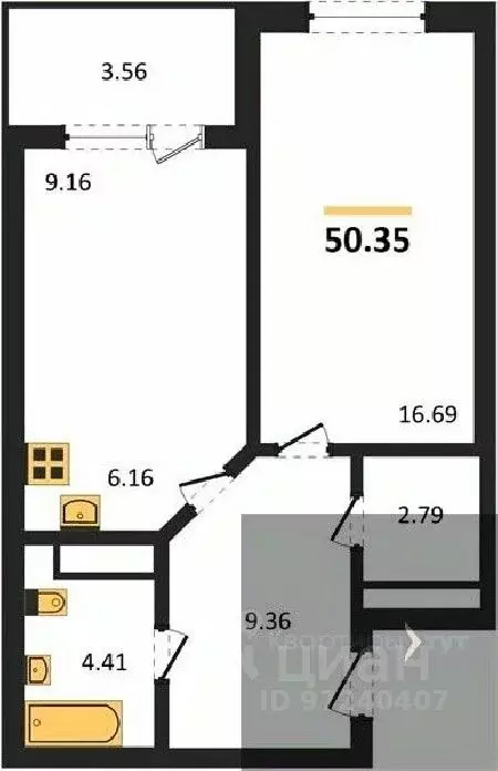 1-к кв. Воронежская область, Воронеж ул. Ломоносова, 116/1 (50.35 м) - Фото 0