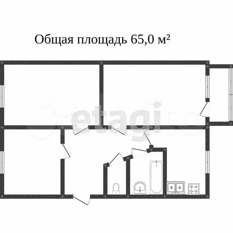 3-к. квартира, 66 м, 2/2 эт. - Фото 0