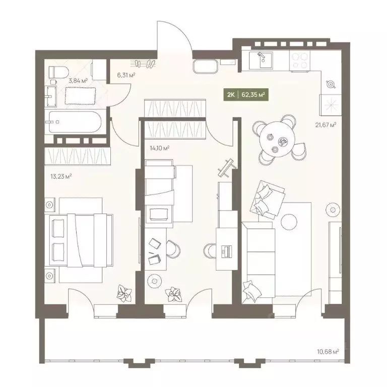 2-к кв. Кемеровская область, Кемерово Московский просп., 23А (62.35 м) - Фото 1