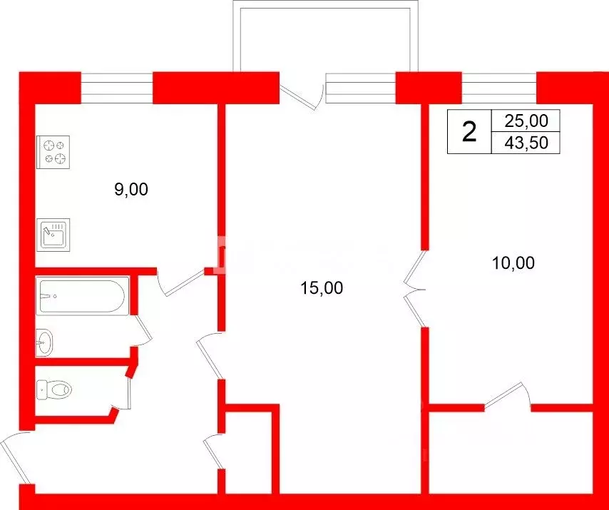 2-к кв. Санкт-Петербург ул. Возрождения, 23 (43.5 м) - Фото 2