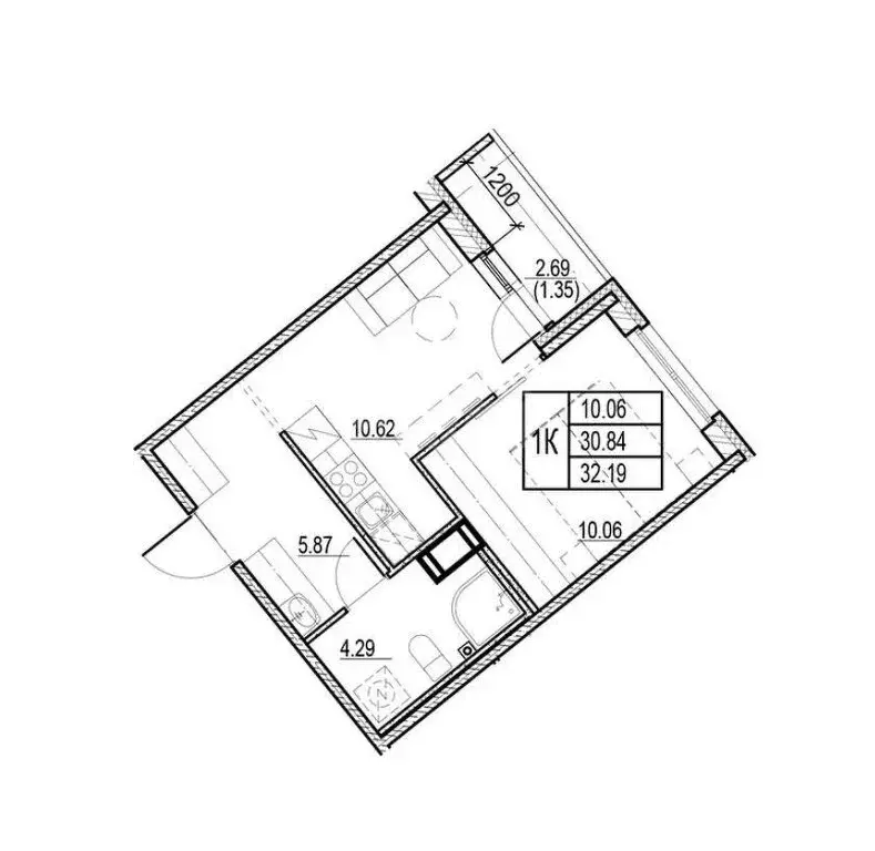 1-комнатная квартира: Мурино, улица Шувалова (32.19 м) - Фото 1
